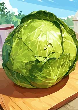 Cabbage on Cutting Board Illustration