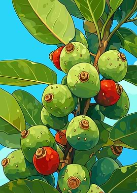 Green and Red Fruit on Branch