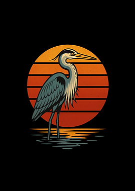 Heron Silhouette Sunset Illustration