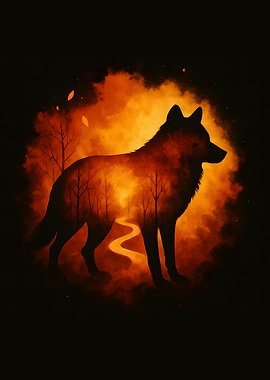 Wolf Silhouette with Forest and Path