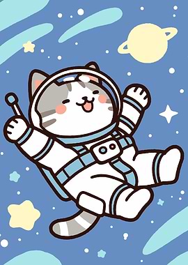Astronaut Cat in Space Cartoon
