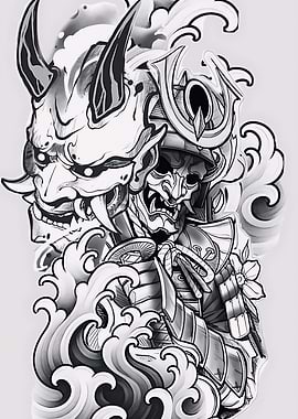 Samurai and Oni Tattoo Design