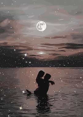 Romantic Couple Silhouette Under Moonlight