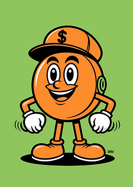 Orange Coin Mascot with Dollar Cap — Retro Cartoon Money Character