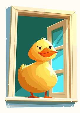Cartoon Duck in Window