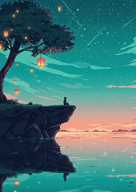 Cliffside Contemplation under Starry Skies