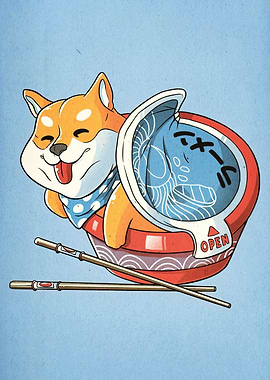 Shiba Inu in Ramen Bowl Illustration