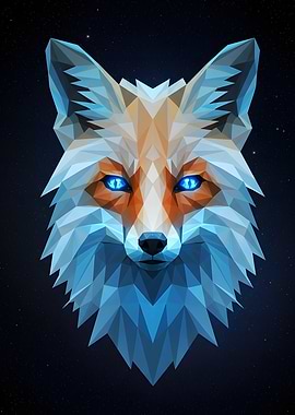 Geometric Fox with Glowing Blue Eyes