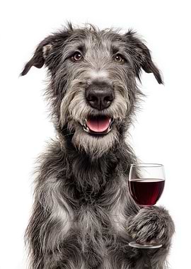 Irish Wolfhound Dog with Wine Glass Portrait