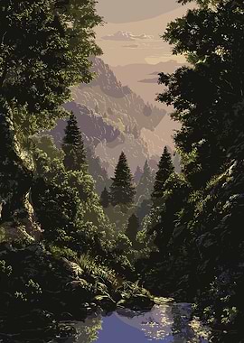 Forest Landscape with Stream