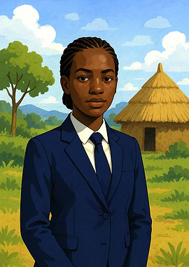 Young Woman in Suit, Rural Setting