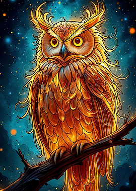 Golden Owl on Branch