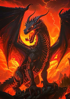 Fearsome Dragon Fiery Landscape