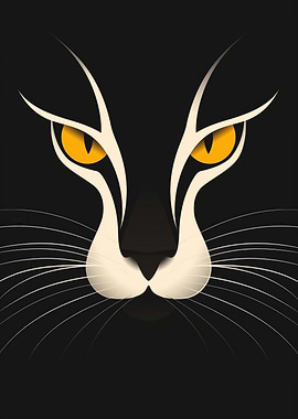 Minimalist cat vector portrait with golden eyes