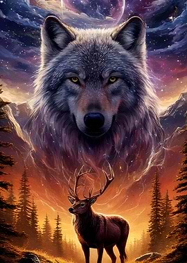 Wolf Deer Fantasy Landscape