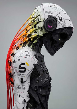 Cybernetic Skull Figure with Wires