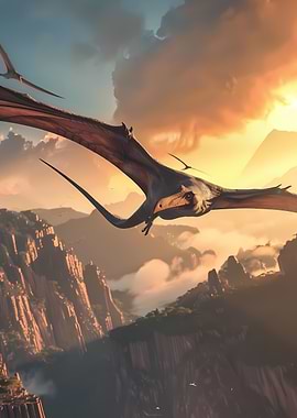Pterodactyls Flying Over Mountainous Landscape