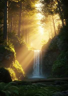 Waterfall In Forest Nature