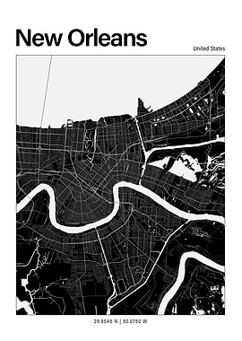 New Orleans Black and White Map