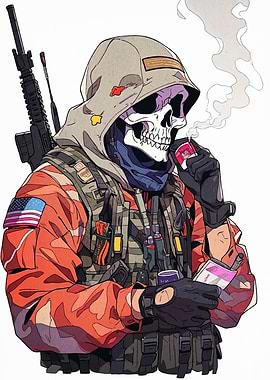 Skeleton Soldier Smoking Cigarette