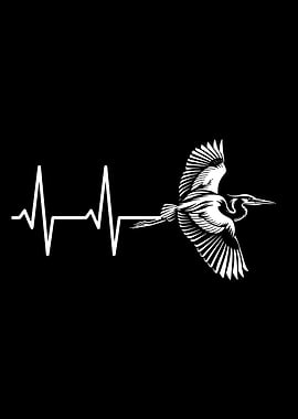 Heron Heartbeat Black and White Design