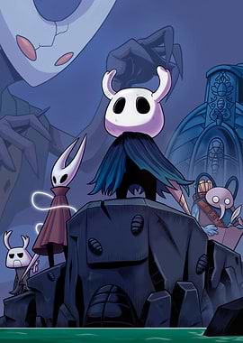 Hollow Knight characters on a rock