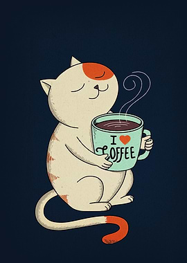 Cat with Coffee Mug Illustration