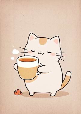 Cute Cat with Coffee Cup