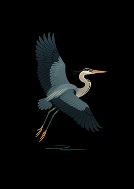 Flying Heron Illustration on Black Background