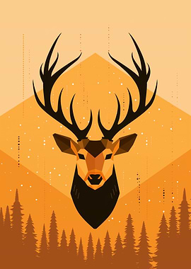 Geometric deer vector portrait with forest design