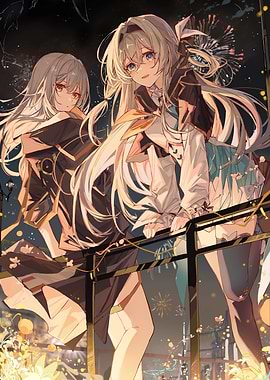 Two Girls with Fireworks