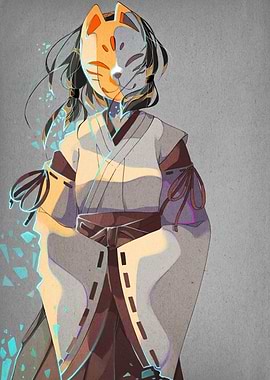Fox Mask Character in Kimono