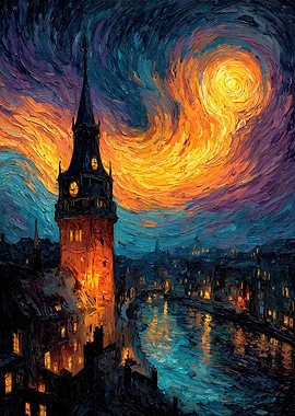 Night Cityscape with Tower and River