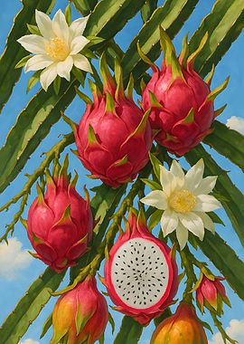 Dragon Fruit and Flowers Painting