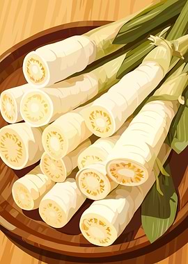 Bamboo Shoots on Wooden Plate