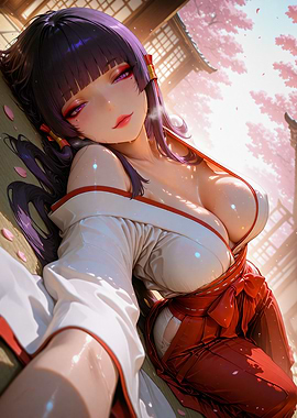 Anime Girl in Traditional Japanese Miko Clothing