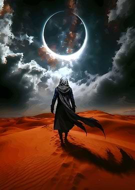 Desert Walker Under Eclipse