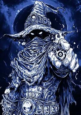 Mysterious Wizard Pointing Finger Illustration