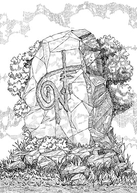 Monochrome Stone Monument with Symbol