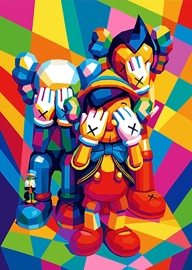 Colorful Pop Art Figures with Hands Covering Eyes
