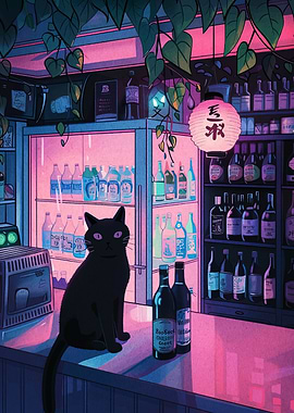 Black Cat at a Japanese Bar