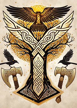 Yggdrasil with Ravens and Axes
