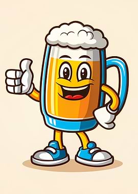 Smiling Beer Mug Mascot Giving Thumbs Up — Cartoon Brewery Character