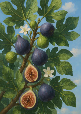 Fig Branch with Ripe and Unripe Figs