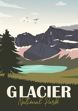 Glacier National Park Landscape Illustration