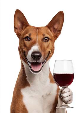 Basenji dog with Wine Glass Portrait