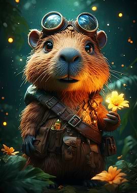 Steampunk Beaver with Flower