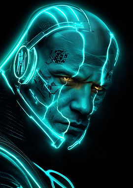 Cybernetic Portrait with Neon Accents
