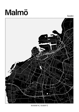 Malmö Black and White Map