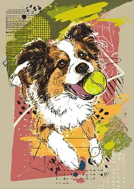 Dog with Tennis Ball Abstract Art
